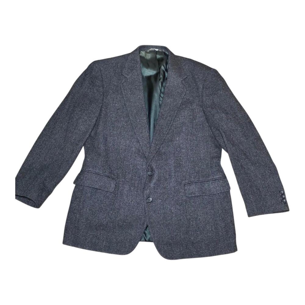 Haggar Imperial Blazer 100%‎ Pure Wool Gray Herringbone Sport Coat Men’s 44R
